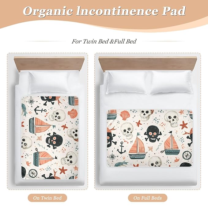 Waterproof Bed Pad Reusable Changing Pad Toddler Mattress Protector Large Pee Pad Baby Diaper Pad Soft Washable Liner Beige Pirate Skulls Sailboats Starfish Compass