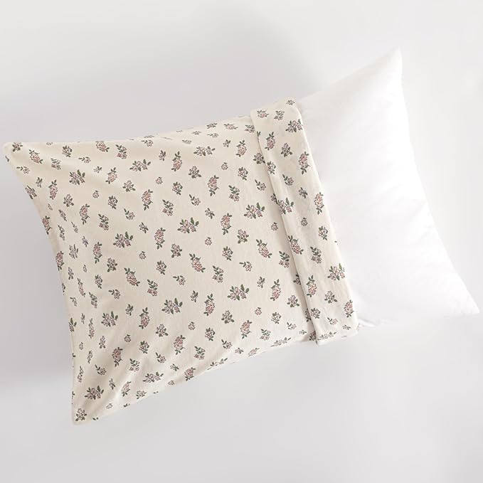 NTBAY 2 Pack 100% Natural Jersey Cotton Toddler Pillowcases, Super Soft and Breathable Travel Pillow Cases with Envelope Closure for Nursery, 13x18 Inches, Pink and Ivory Floral