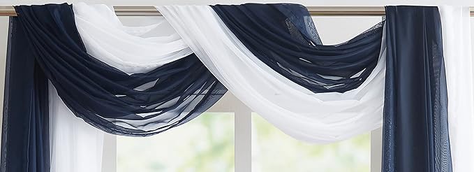 Warm Home Designs Set of 2 White & Navy Blue Canopy Bed Curtains in 55 x 104 Inch Size. 2 Twin Bed Canopy Curtains Can Be Turned Into Kids Bed Tent or Bed Canopy for Girls. BE White & Navy 104"