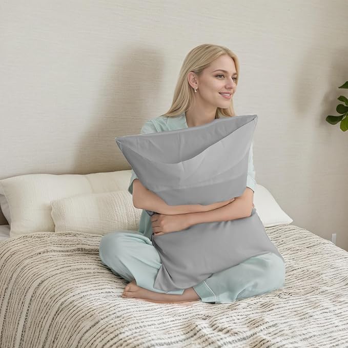 Pillow Cases Queen Size 2 Pack, Bamboo Rayon Cooling Pillowcases with Envelope Closure, Cool Breathable Pillow Case for Hot Sleepers & Night Sweats, 20x30 inch, Sliver Grey