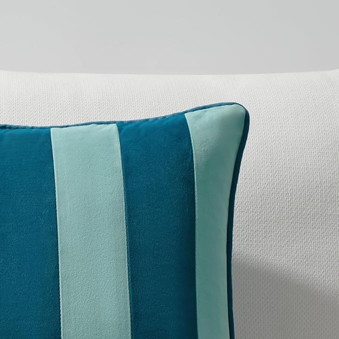 MONDAY MOOSE Decorative Throw Pillow Covers Cushion Cases, Set of 2 Soft Velvet Striped Piping Edge Designs, Pillow Inserts Not Included (22x22 inch, Blue/Light Blue)