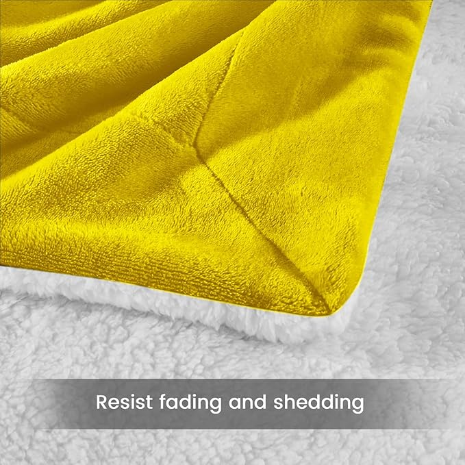MOONLIGHT20015 Ochre Sherpa Fleece Throw Blanket Twin Size for Bed - Wholesale Bulk Pack of 12 Sherpa Blankets - Soft Fluffy Throw Blankets for Hotels, Guest Bedroom (Yellow, 60x80 Inches)