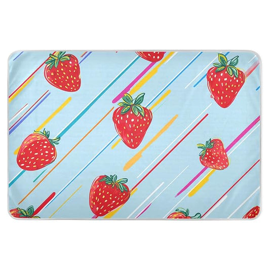 Waterproof Bed Pad Reusable Changing Pad Toddler Mattress Protector Large Pee Pad Baby Diaper Pad Soft Washable Liner Cute Strawberries and Colorful Lines