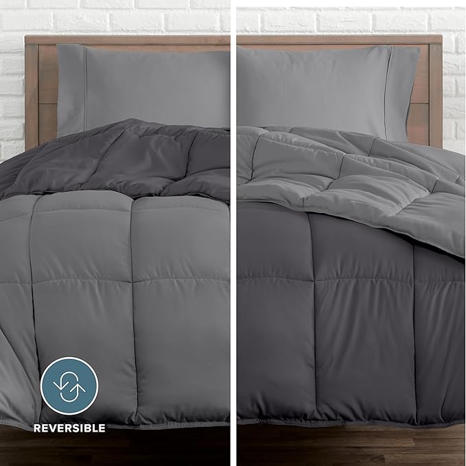 Bare Home Reversible Bed-in-A-Bag Comforter & Sheet Set - King - Down Alternative - Soft - Bedding Set (King, Grey/Forged Iron Grey, Grey)