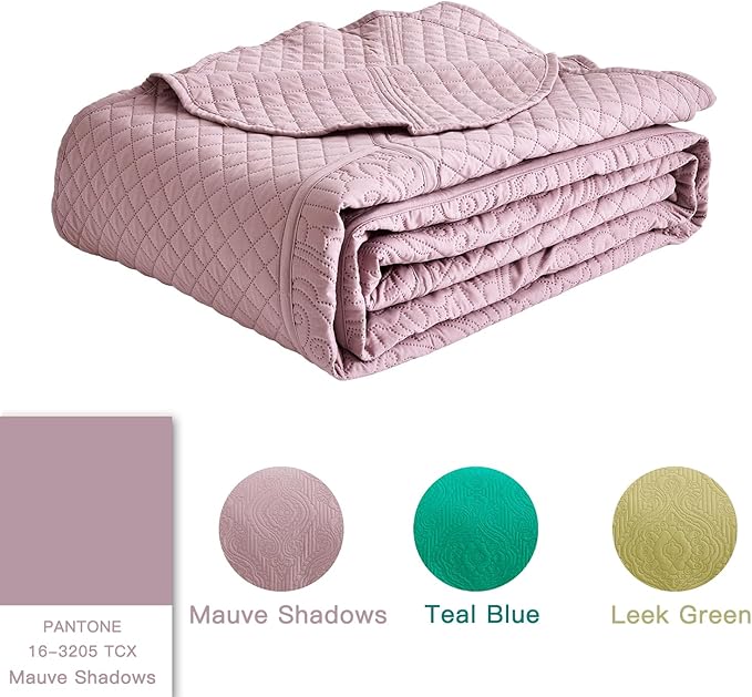 HZ & HY Oversized King Bedspread 138x122 Extra Wide, Ultrasonic Coverlet Bedding Set, Lightweight Thin Comforter, Reversible, 5 Piece, 100% Microfiber, California/Alaskan King, Mauve Shadows