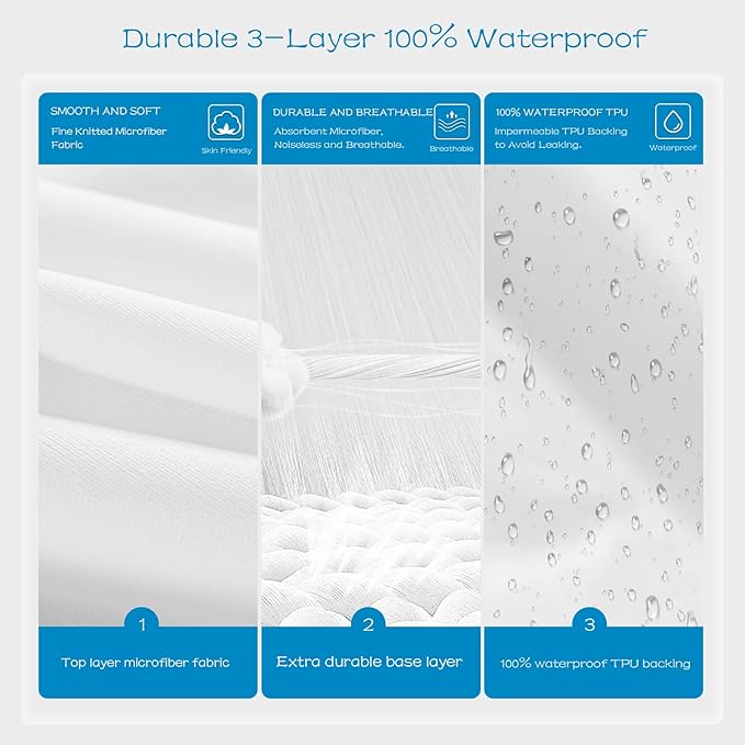 GRT 10 Pack 100% Waterproof Mattress Protector Twin Size, Breathable & Noiseless Waterproof Mattress Cover Fitted Deep Pocket from 5" to 19", Smooth Washable Twin Bed Protector - Vinyl Free