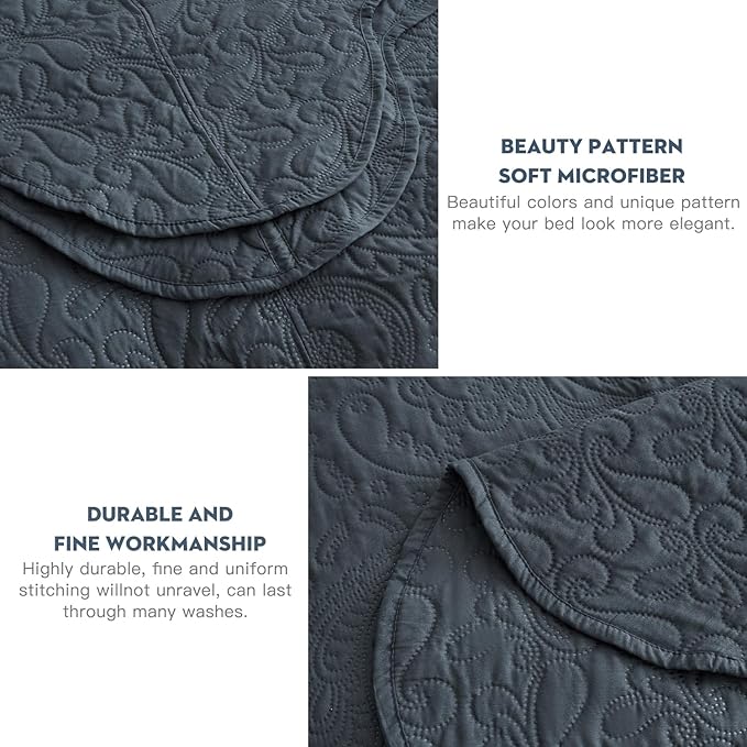 Oversized King Bedspread 138x122 Extra Wide, Ultrasonic Lightweight Bedding Cover, Paisley Pattern, Reversible, 5 Piece, 100% Microfiber, California/Alaskan King, Polar Night