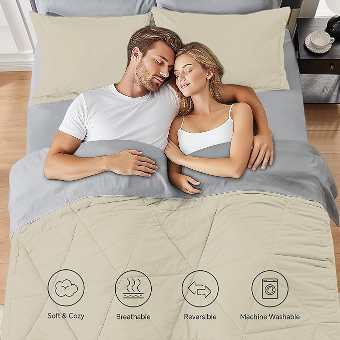 BEDELITE Twin Comforter Set 5 Pieces Bed in A Bag - Soft Microfiber Reversible Oatmeal Bed Set with Comforters, Sheets, Pillowcase & Sham, Cozy Luxury Bedding Sets for All Season
