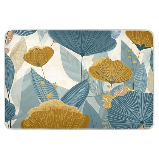 Waterproof Bed Pad Reusable Changing Pad Toddler Mattress Protector Large Pee Pad Baby Diaper Pad Soft Washable Liner Retro Blue Boho Flower