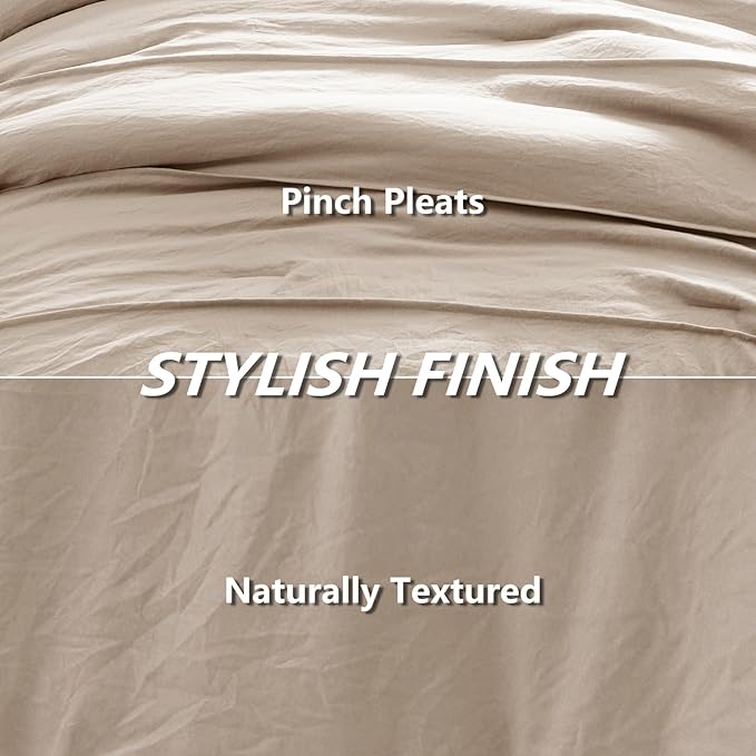 CozyLux Comforter Full Size Wheat, 7 Pieces Soft Pinch Pleat Bed in a Bag Full Comforter Set with Sheets, Boho Bed Set with Down Alternative Comforter, Sheets, Pillowcases & Shams