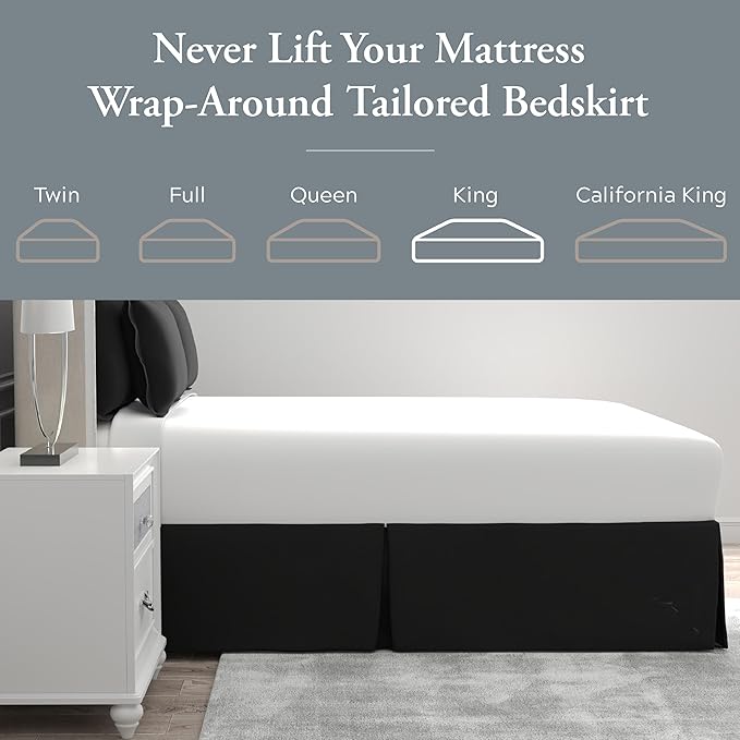 Bed Maker’s Never Lift Your Mattress Bed Skirt, Designed for Box Spring Beds, Split Corners, 14 Inch Drop Length, King, Black