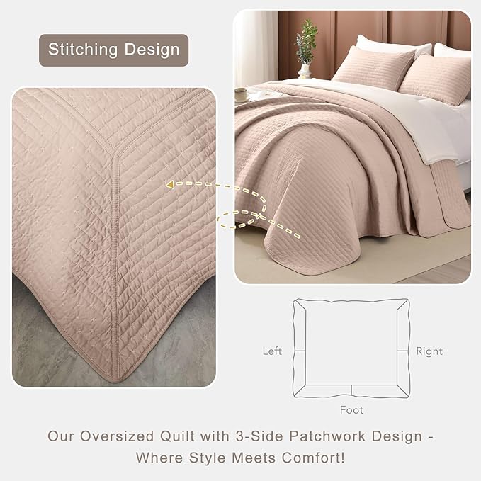 Lady Ann Oversized King Bedspread 128x120 Extra Large Quilt, 3 Pcs Camel Oversized King Quilt Set for Bed, Lightweight & Soft Farmhouse Coverlet All Season Extra Large Quilted Bedding Sets