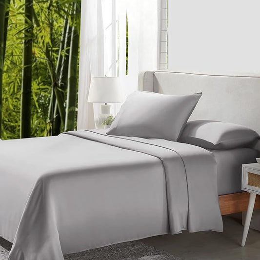 California Design Den Rayon from Bamboo Sheets King Size Set - Luxury Cooling Sheets King Size Bed with Deep Pockets, Durable Silk-Like Bedding Set - Silver Gray