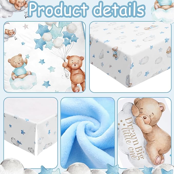 Mixweer 5 Pcs Crib Bedding Set for Toddlers Include Cloud Balloon Bear Theme Crib Sheets, Skirt, Comforter, Pad Cover, Wall Stickers for Boys or Girls Nursery Bedding Sets(Blue)