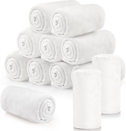 Tinideya 12 Pcs Flannel Fleece Throw Blanket Bulk 50 x 60 Inch Soft Fleece Blanket Warm Throw Blanket Coral Blankets for Couch Sofa Home Wedding Gifts Season (Cream White)
