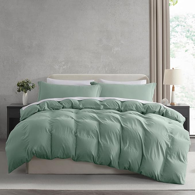 Nestl Twin Duvet Cover Set - Soft Prewashed Sage Green Duvet Cover Twin/Twin XL, 2 Piece, with Zipper Closure, 1 Duvet Cover 68x90 inches and 1 Pillow Sham