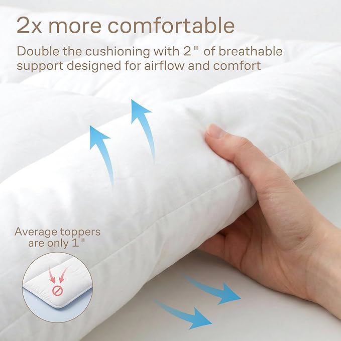 Ultra Soft Full Size Mattress Topper - Cloud-Like Mattress Pad for Back Pain Relief - Breathable Cooling Material for Hot Sleepers, White