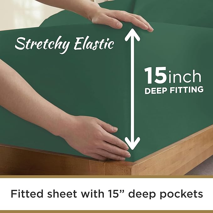DESTINY CRESCENT BEDDING Microfiber Double Brushed Twin Hunter Green 3 PC Bed Sheets Soft and Comfy-15'' Deep Pocket,39''x75'' Great for Kids Room, Guest Room, Dorms, Camps, Twin Beds (Hunter Green)