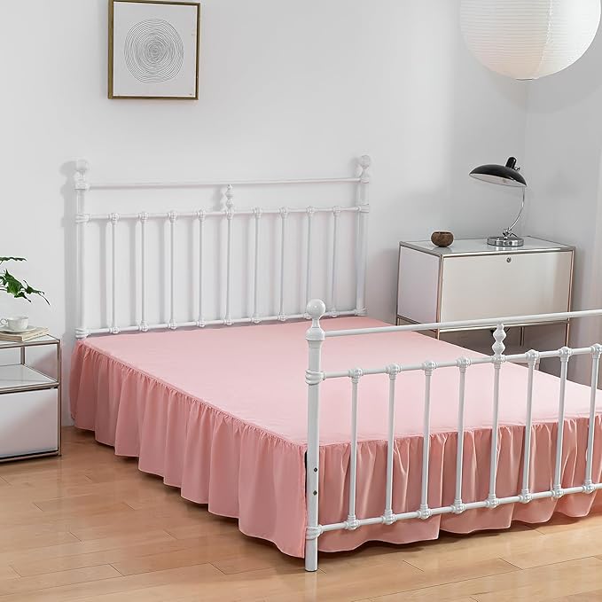 Bed Skirt Full Size Ruffled Bed Skirts with Split Corners, 14 Inch Drop Dust Ruffle Bed Skirt with Platform, 14 Inch, Peach