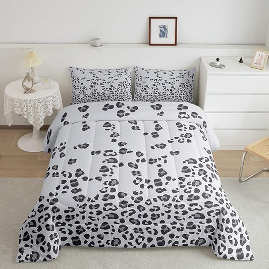 Leopard Print Comforter Africa Cheetah Print Comforter Set Pearl Leopard Fur Bedding Set for Boys Girls Kids Teens Bedroom Decor Grey Animal Skin Duvet Set Twin Size With 1 Pillow Case Quilt Set