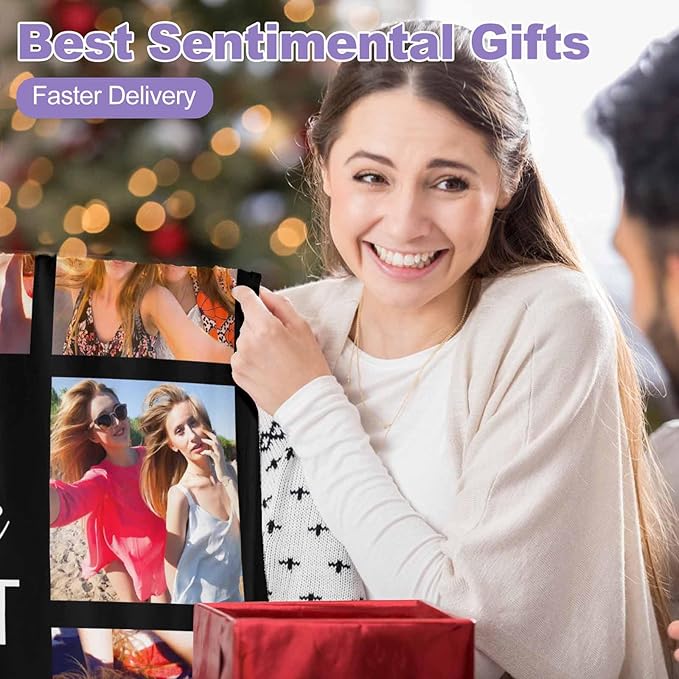 Custom Blanket with Picture, 10 Photos Costume Blanket Personalized Photo Blanket Best Friend Pictures Blankets for Besties,BFF, Female, Teen Girls, 8 Sizes