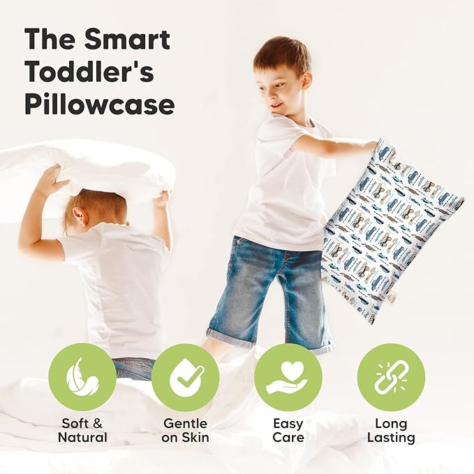 KeaBabies Toddler Pillowcase 13"x18" - Organic Cotton Toddler Pillowcase for Kids, Boys, Girls, Soft & Durable Cotton Cover for Miniature Sleepy Pillows, Cute Colors, Pillow Sold Separately (Vroom)