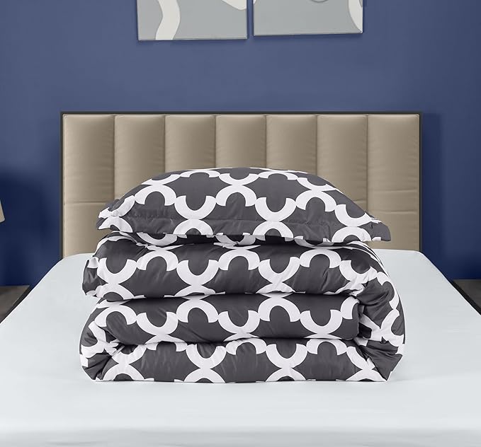 Printed Comforter Set (Grey, Twin) with 1 Pillow Sham - Luxurious Soft Brushed Microfiber - Goose Down Alternative Comforter by Utopia Bedding