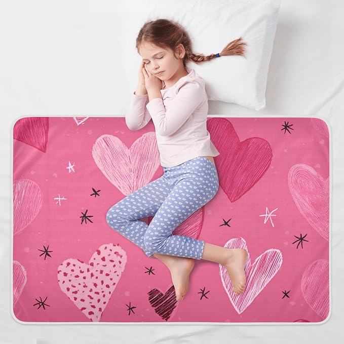 Waterproof Bed Pad Reusable Changing Pad Toddler Mattress Protector Large Pee Pad Baby Diaper Pad Soft Washable Liner Hearts Stars Hot Pink