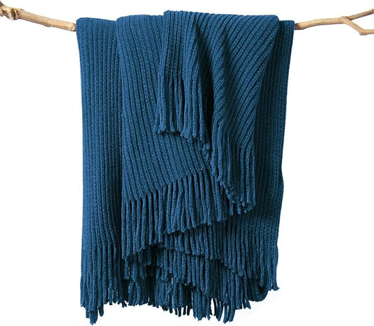 lifein Throw Blanket for Couch, Soft Boho Decor Bed Throw,Cozy Washed Blue Knitted Chenille Small Farmhouse Lightweight Throw (Washed Blue,60 * 80")