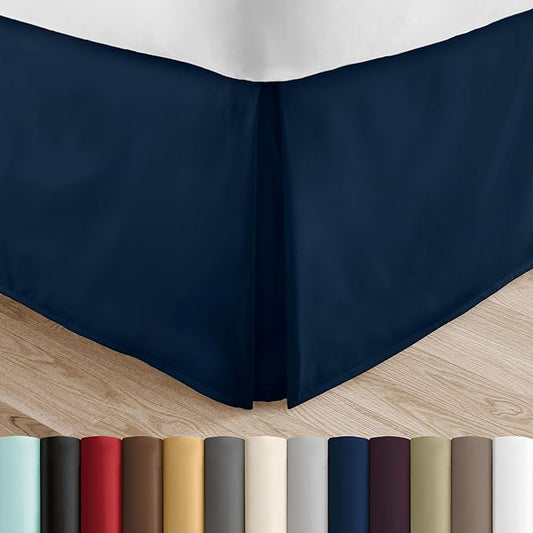 Linen Market Bed Skirt - Ultra Soft Microfiber - Easy Fit with 14 Inch Tailored Drop - Hotel Quality, Shrinkage & Fade Resistant - Bed Cover - Cal King Bed Skirt - Bedroom Décor - (Cal King, Navy)