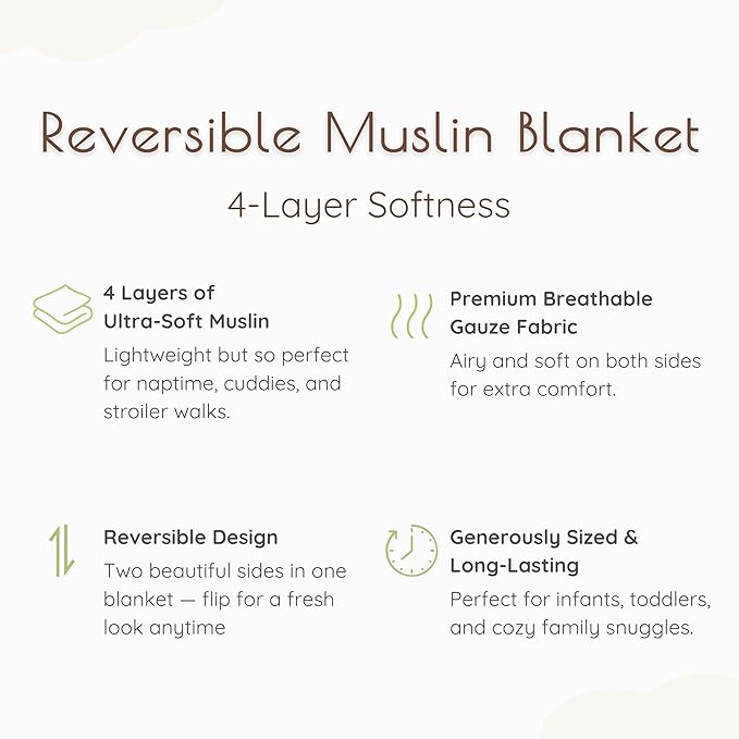 Muslin Baby Blankets Neutral, 40"x36" Toddler Blanket, Reversible Soft Baby Blankets for Boys & Girls, 100% Cotton Toddler Bed Blanket Oeko-TEX Designed in France - Rainbow + Beige Nursery Blanket
