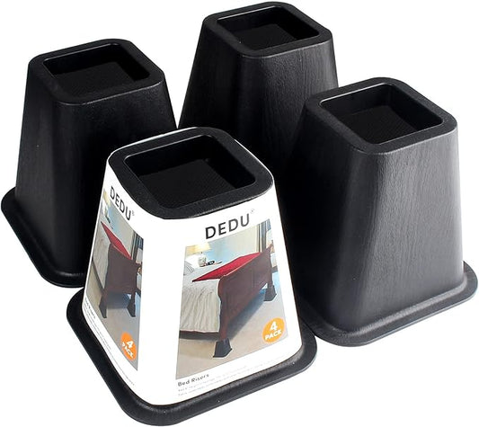 DEDU Bed Risers 6 Inch Heavy Duty 4 Pack, Furniture Risers for Sofas Oversized, Couch Risers with Non-Slip Pad Supports Up to 2200 Lbs for Bed, Desk, Chair (Black)