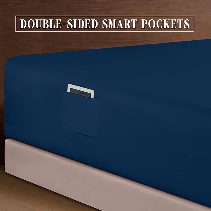 Elegant Comfort Luxurious 1500 Premium Hotel Quality Microfiber 4-Piece Sheet Set, 18-24 Inches Deep - Extra Deep Pocket Sheets - Ultra Soft 4PC Deep Pocket Sheets, California King, Navy Blue