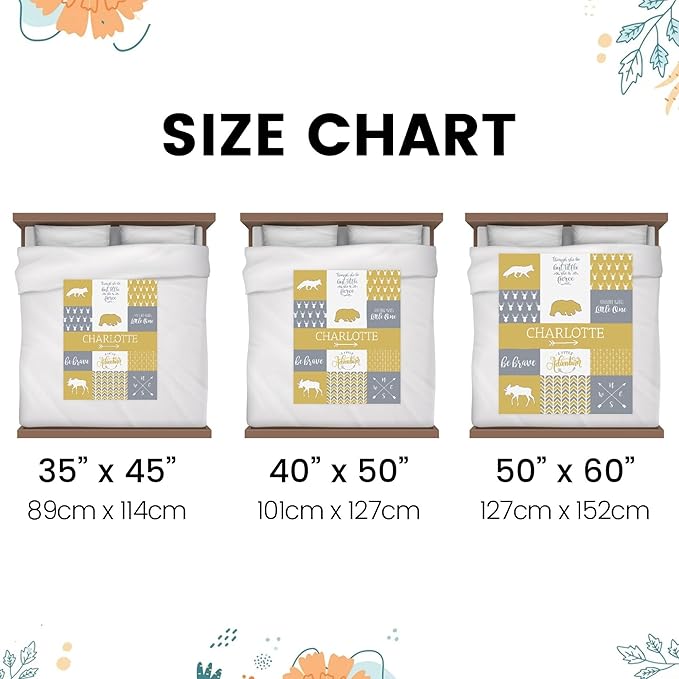 Personalized Baby Blanket for Girls Super Soft Double Layer with Dotted Backing, Lovely Woodland Animal Design Blanket for Toddler Newborn, Polyester, Honey, 35 x 45 Inch