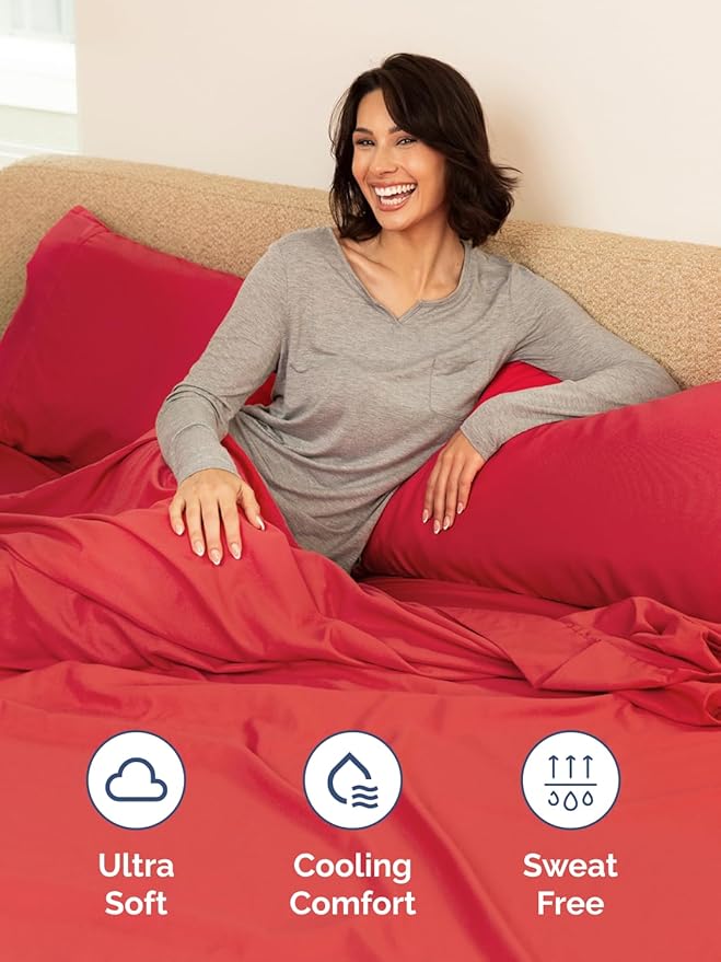 Extra Deep Twin XL Sheet Set - 4 Piece Breathable and Cooling Sheets - Hotel Luxury Bedding for Women, Men, Kids & Teens - Easy & Secure Fit - Soft, Wrinkle Free and Comfy - Extra Deep Pockets - Red