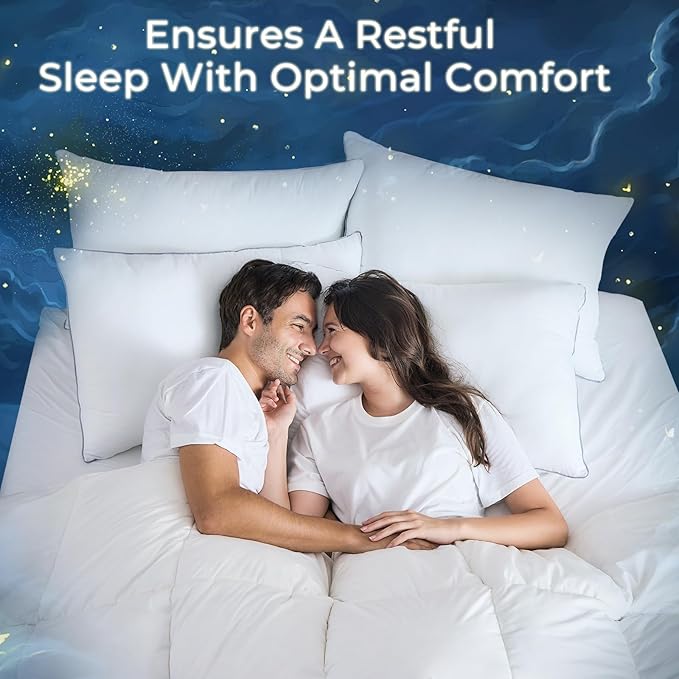 Sasttie Pillows Standard Size Set of 4, Full Size Bed Pillows for Side, Back, and Stomach Sleepers - Oeko-Tex Certified Down Alternative Plump Filling - Hotel Quality and Machine Washable, 4 Pack