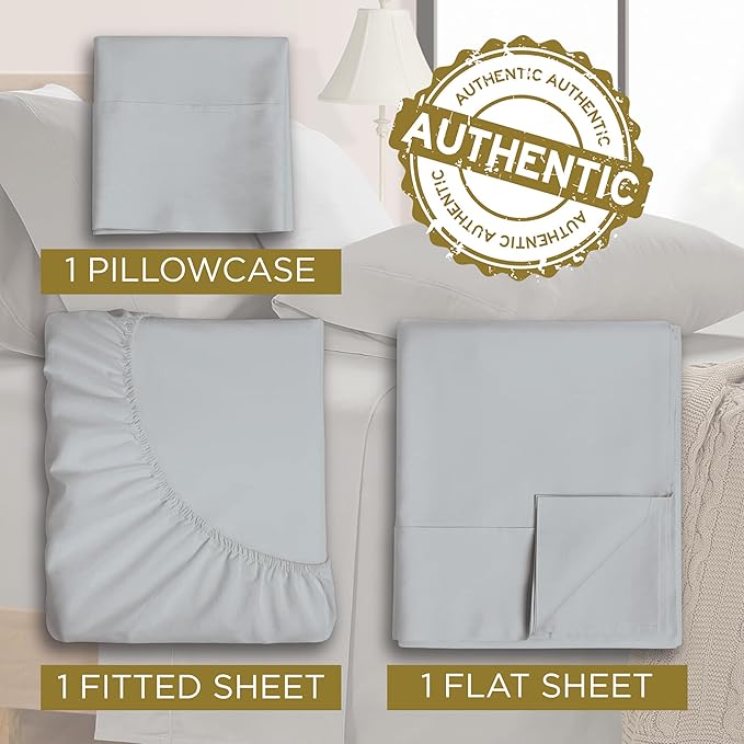 Twin Sheet Set - 1800 Ultra-Soft Microfiber Twin Bed Sheets - Double Brushed - Deep Pockets - Easy Fit – Wrinkle Free - Comfy - 3 Piece Set - Camp, Cot Bedding Sheets & Pillowcases (Twin, Light Grey)