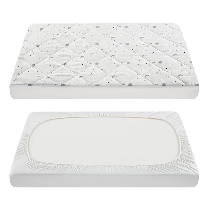 TILLYOU Pack and Play Sheets for Toddler Mattress, Mini Crib Sheets Fitted Up to 3" Deep, Breathable and Soft fit 39"x27", The Little Sun