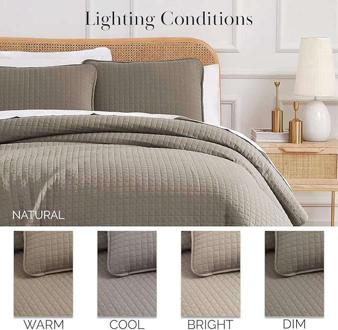 Southshore Fine Living, Inc. Quilts Full/Queen Size Quilt Bedding Set, Easy Care Stain & Pet Hair Resistant Bedding, Coverlet Queen Size/Full Size Bedspread with 2 Pillow Shams, Dark Taupe