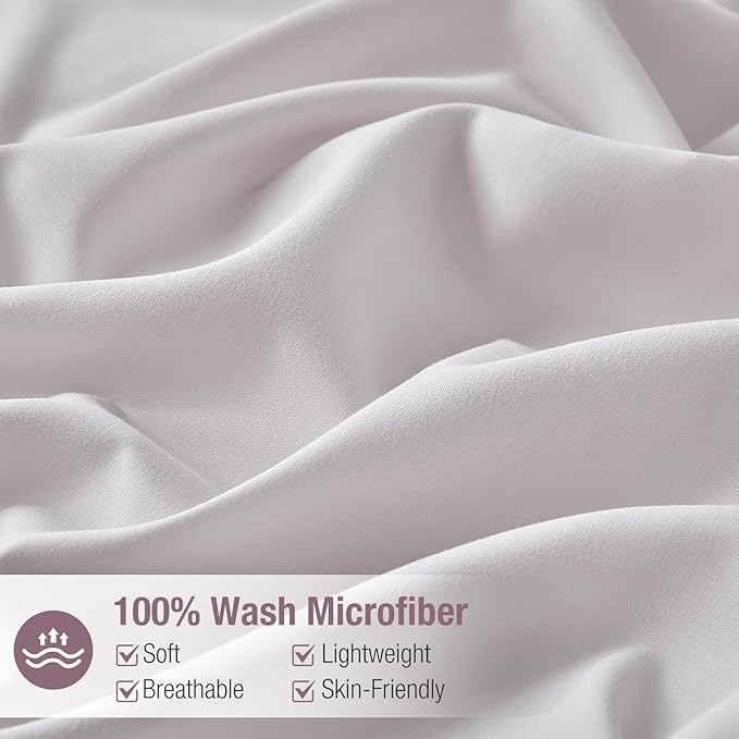 Lekesky Queen Size Duvet Cover Set, Light Linen Duvet Cover, Ultra-Soft Microfiber 3 Pieces Comforter Cover with Zipper and Corner Ties, Includes 2 Pillowcases 20"x26"