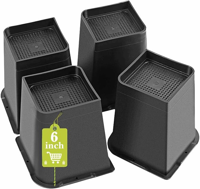 Bed Risers 2 inch, 3 inch, 4 inch, 6 inch, 8 inch Heavy Duty, Oversized Furniture Riser for Couch Sofa Table Chair Leg Frame Dorm, Support up to 6000 Lbs (Black Full 4 Pack, 6 inch)