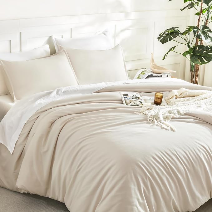 Litanika Oversized King Comforter 120x120, 3 Pieces Beige Lightweight Solid Bedding Comforter Set, All Season Fluffy Bed Set (1 Comforter & 2 Pillowcases)