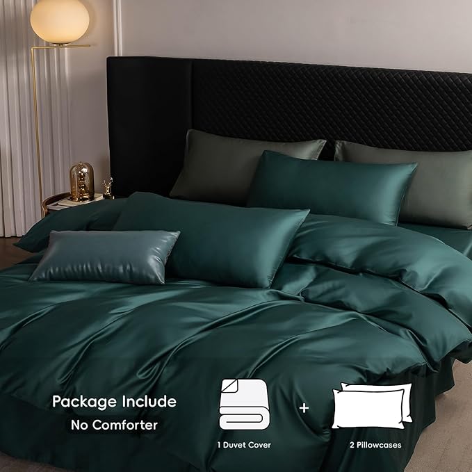 MooMee King Duvet Cover Set, 100% Extra Long Staple Cotton 600 Thread Count Sateen Silky Soft Breathable Durable Luxury Hotel Quality Bedding Set, 3 Pieces (Forest Green, King 104"x90")