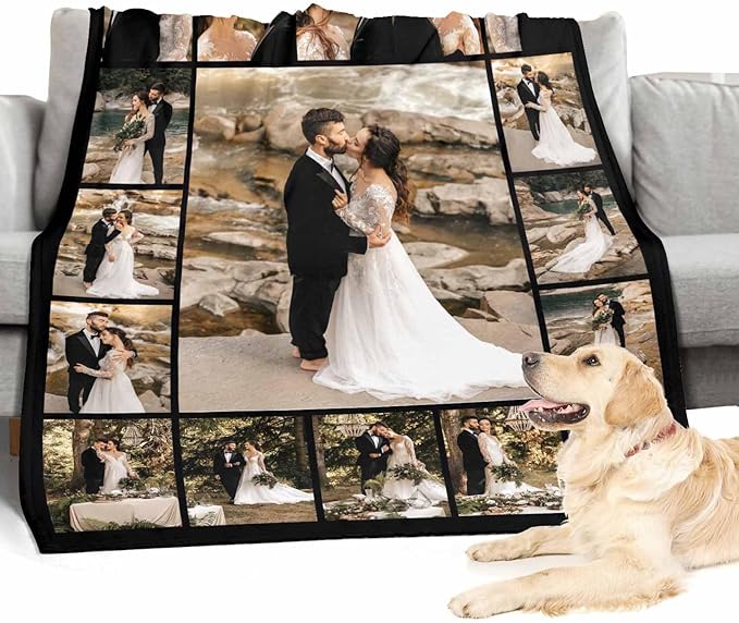 Custom Photo Blanket, 17 Photos Custom Throw Blanket Personalized Blankets and Throws for Couples Family Friend Customized Christmas Birthday Gifts, 8 Sizes