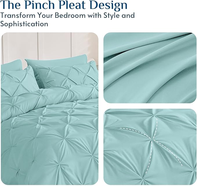 JOLLYVOGUE California King Comforter Set 7 Pieces - Bed in a Bag Cal King for All Season, Pintuck Bedding Comforter Sets with Comforter, Flat Sheet, Fitted Sheet and Pillowcases & Shams, Lake Blue