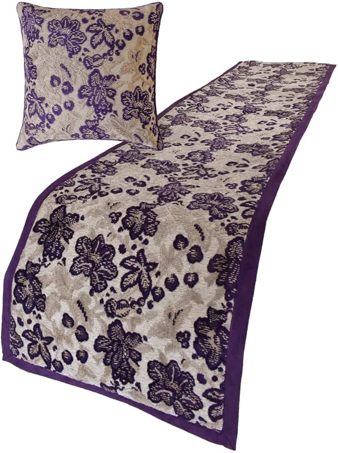 The HomeCentric King/Queen/Twin Purple Decorative CA King 86"x18" Bed Runner with Pillow Cover, Floral, Velvet Bed Scarf on Velvet Fabric - Plum Petal