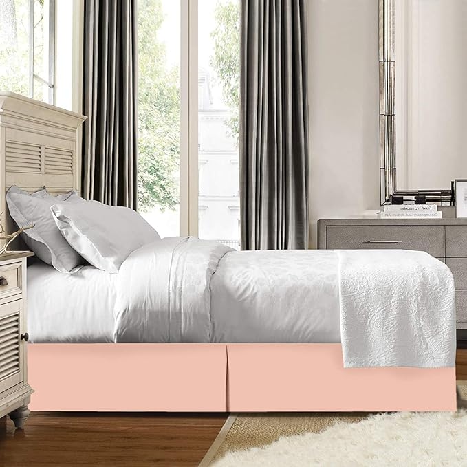 Bed Skirt - Soft Quadruple Pleated Ruffle - Easy Fit with 16 Inch Tailored Drop - Hotel Quality, Shrinkage and Fade Resistant//Peack/Twin