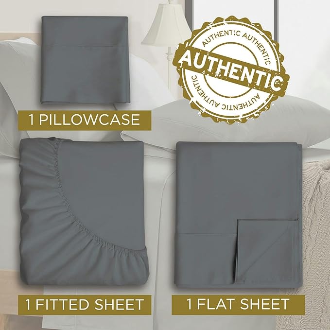 Twin Sheet Set - 1800 Ultra-Soft Microfiber Twin Bed Sheets - Double Brushed - Deep Pockets - Easy Fit – Wrinkle Free - Soft & Comfy 3 Piece Set - Bedding Sheets & Pillowcases (Dark Grey)