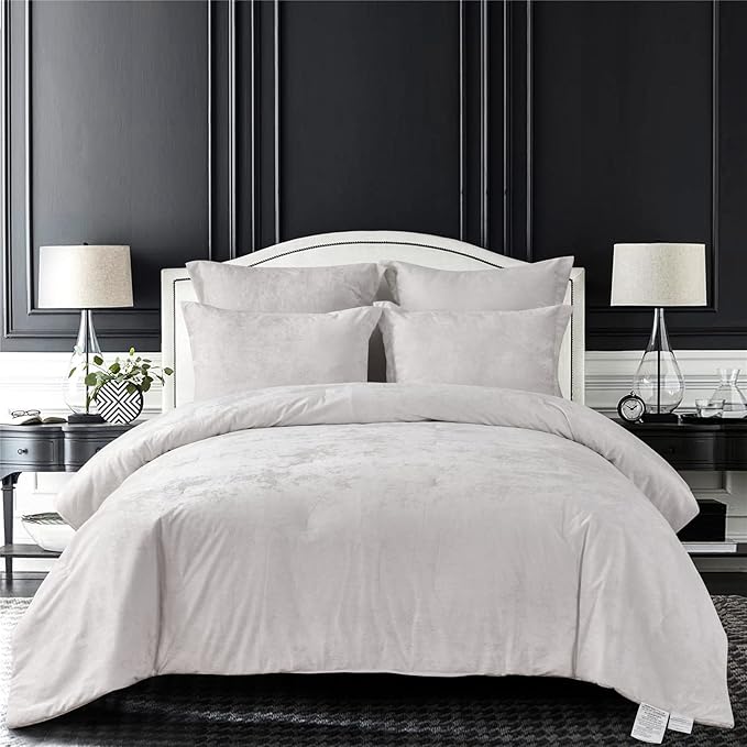 Sunshine Nicole Distressed Velvet Comforter Set, Distressed Velvet Face and Brushed Solid Microfiber Reverse, with Light Weight Soft Poly Fill, 5 Pieces Light Ivory, King