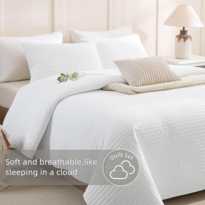 Lady Ann Oversized Queen Quilt 100x106, White Oversized Queen Bedspreads Set for Bed, Lightweight & Soft Farmhouse Coverlet All Season Extra Large 3 Pcs Quilted Bedding Sets